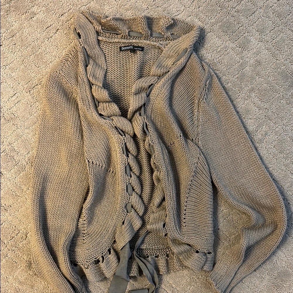Cozy light olive Sweater with ribbon ties